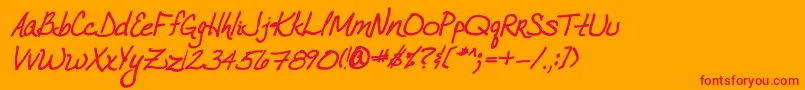 VtcJoelenehandBoldItalic-Schriftart – Rote Schriften auf orangefarbenem Hintergrund
