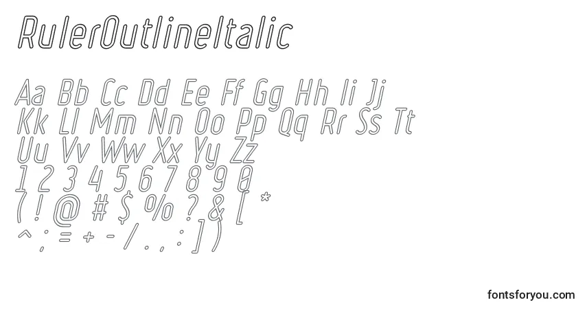 A fonte RulerOutlineItalic – alfabeto, números, caracteres especiais