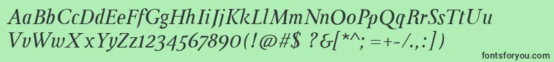 Fonte InglebyItalic – fontes pretas em um fundo verde