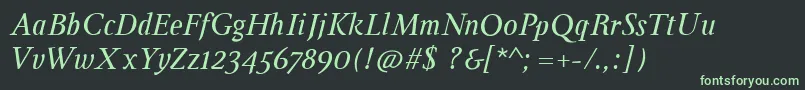 InglebyItalic-fontti – vihreät fontit mustalla taustalla
