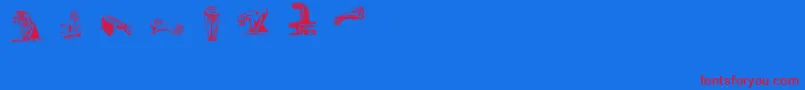 Gargoylesding-Schriftart – Rote Schriften auf blauem Hintergrund