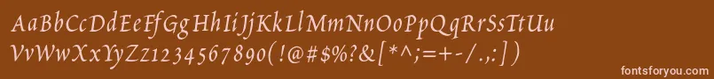 PetitscriptItalic-fontti – vaaleanpunaiset fontit ruskealla taustalla