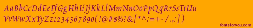 PetitscriptItalic-fontti – violetit fontit oranssilla taustalla