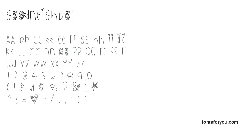 Czcionka Goodneighbor – alfabet, cyfry, specjalne znaki