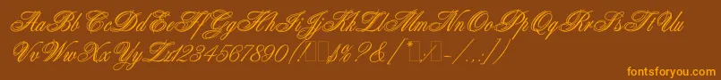 フォントAristocratLetPlain.1.0 – オレンジ色の文字が茶色の背景にあります。