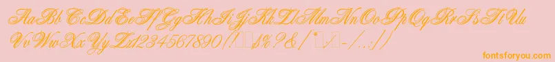 フォントAristocratLetPlain.1.0 – オレンジの文字がピンクの背景にあります。