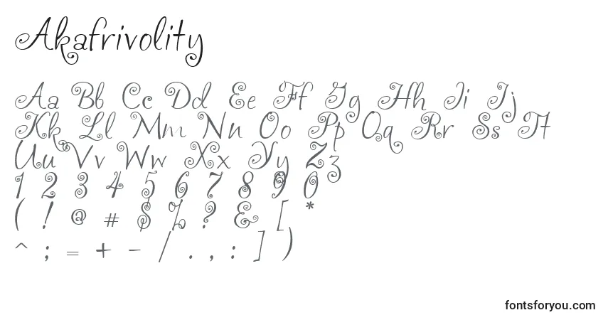 Schriftart Akafrivolity – Alphabet, Zahlen, spezielle Symbole
