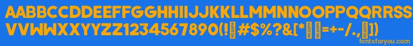 フォントWombyRegular – オレンジ色の文字が青い背景にあります。