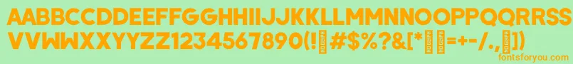 フォントWombyRegular – オレンジの文字が緑の背景にあります。