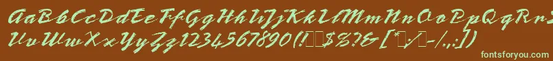 フォントBronxLetPlain.1.0 – 緑色の文字が茶色の背景にあります。