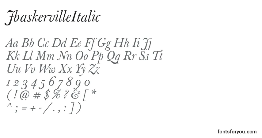 A fonte JbaskervilleItalic – alfabeto, números, caracteres especiais