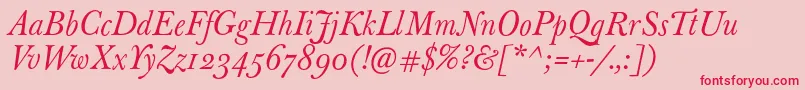 Fonte JbaskervilleItalic – fontes vermelhas em um fundo rosa