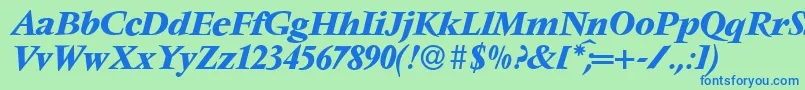 V691RomanBolditalic-Schriftart – Blaue Schriften auf grünem Hintergrund