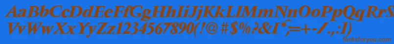 フォントV691RomanBolditalic – 茶色の文字が青い背景にあります。