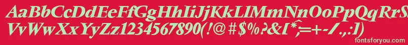 フォントV691RomanBolditalic – 赤い背景に緑の文字