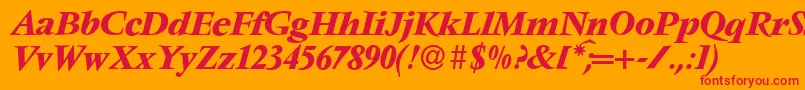 V691RomanBolditalic-fontti – punaiset fontit oranssilla taustalla