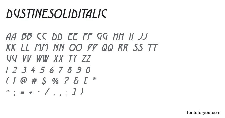Czcionka DustinesolidItalic – alfabet, cyfry, specjalne znaki