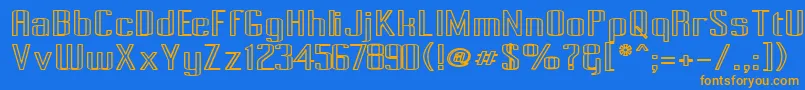 フォントPecot008 – オレンジ色の文字が青い背景にあります。