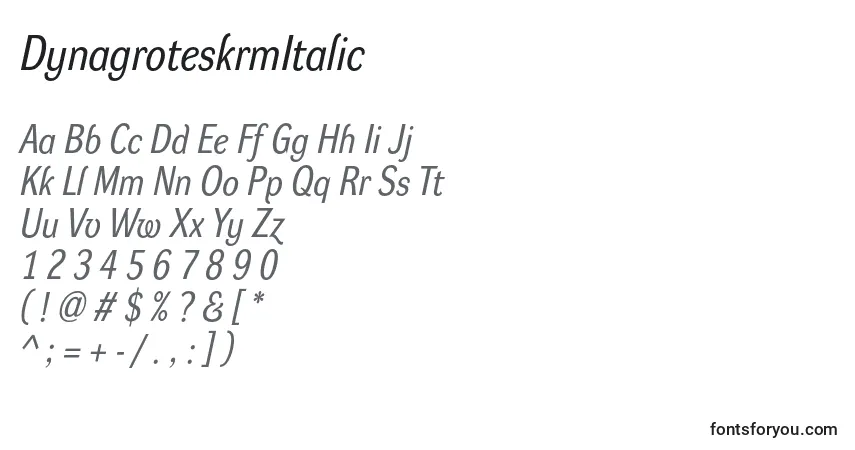 A fonte DynagroteskrmItalic – alfabeto, números, caracteres especiais