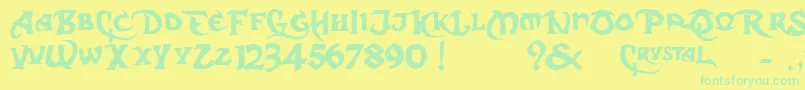 DarkCrystalScript-Schriftart – Grüne Schriften auf gelbem Hintergrund