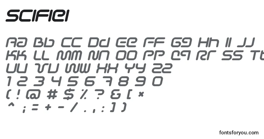 Fuente Scifiei - alfabeto, números, caracteres especiales