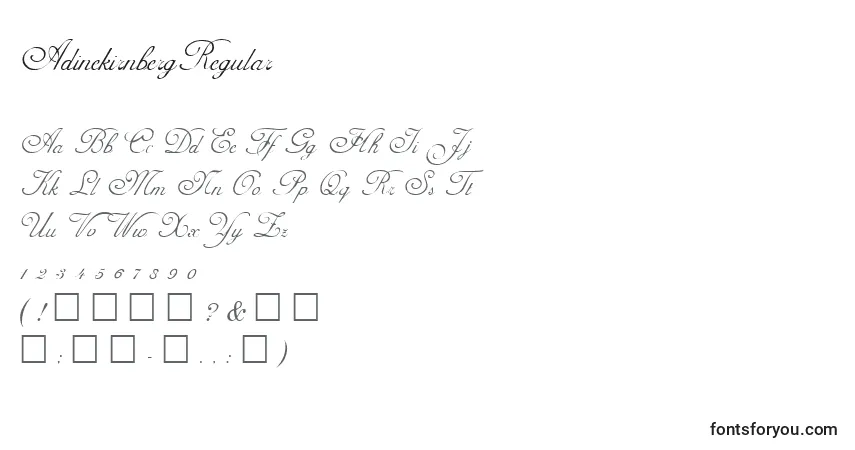 Czcionka AdinekirnbergRegular – alfabet, cyfry, specjalne znaki