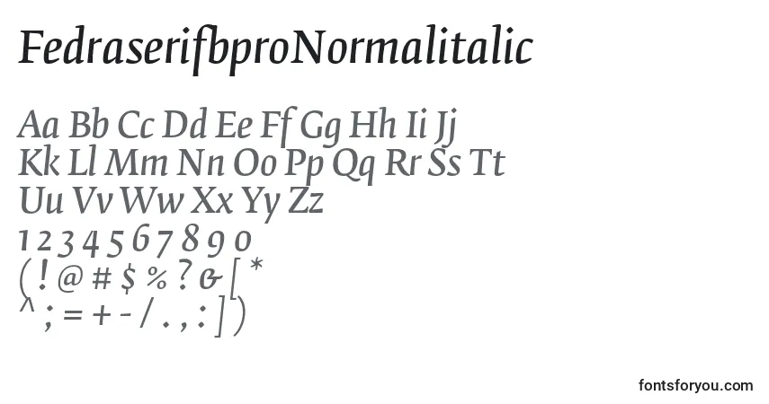 Schriftart FedraserifbproNormalitalic – Alphabet, Zahlen, spezielle Symbole