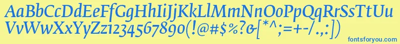 フォントFedraserifbproNormalitalic – 青い文字が黄色の背景にあります。