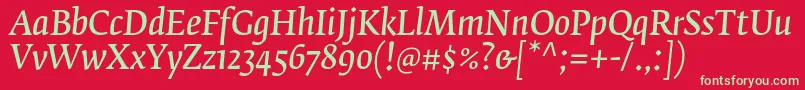 フォントFedraserifbproNormalitalic – 赤い背景に緑の文字