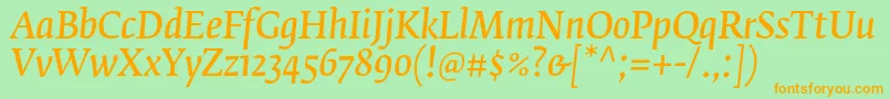 FedraserifbproNormalitalic Font – Orange Fonts on Green Background