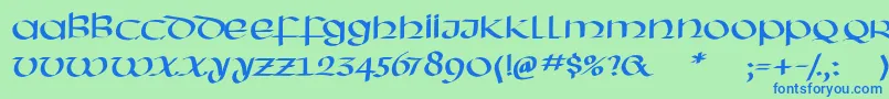 フォントHassianuncial – 青い文字は緑の背景です。