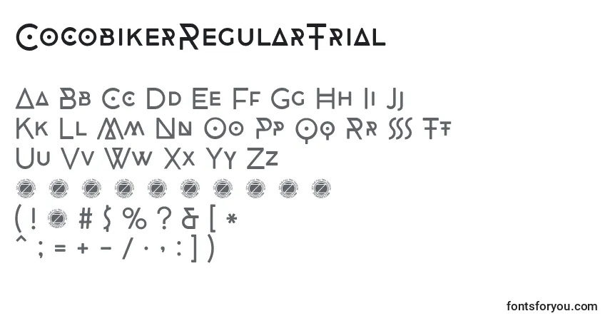 Schriftart CocobikerRegularTrial – Alphabet, Zahlen, spezielle Symbole