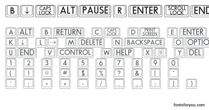 Schriftart BkcapRegular – Alphabet, Zahlen, spezielle Symbole