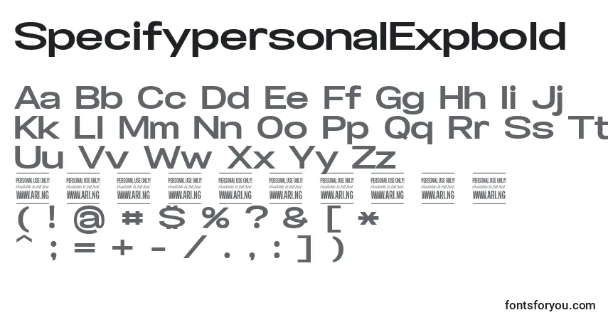 Шрифт SpecifypersonalExpbold – алфавит, цифры, специальные символы