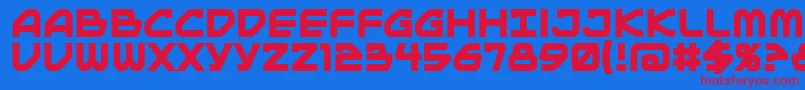 MainframeBbBold-Schriftart – Rote Schriften auf blauem Hintergrund