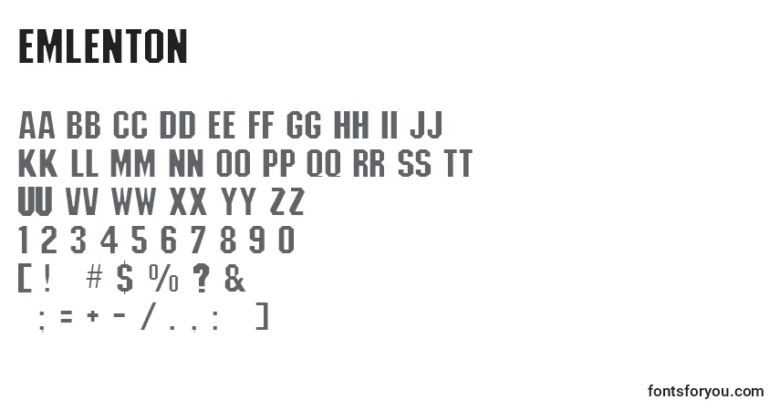 Emlenton-fontti – aakkoset, numerot, erikoismerkit