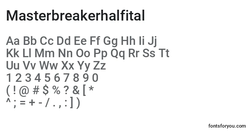 A fonte Masterbreakerhalfital – alfabeto, números, caracteres especiais