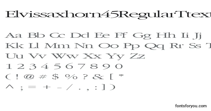 Czcionka Elvissaxhorn45RegularTtext – alfabet, cyfry, specjalne znaki