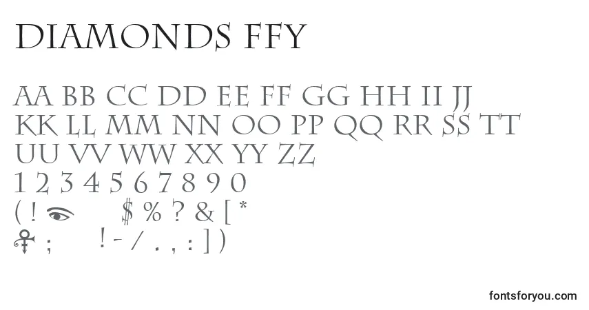 Schriftart Diamonds ffy – Alphabet, Zahlen, spezielle Symbole