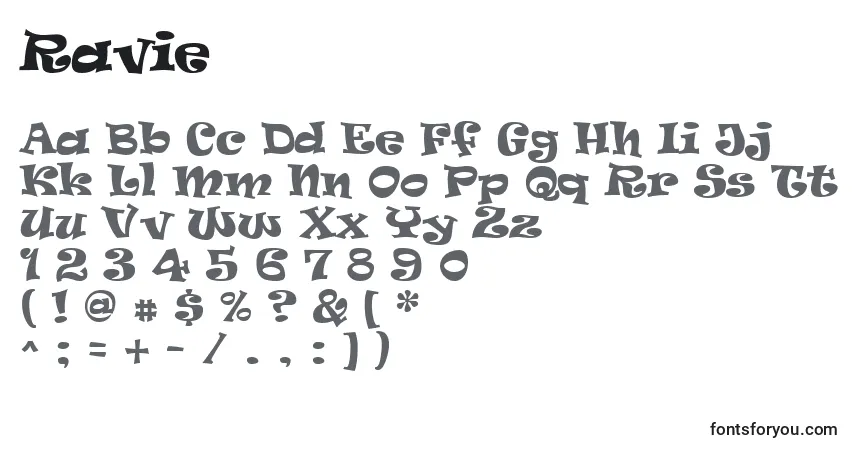 A fonte Ravie – alfabeto, números, caracteres especiais