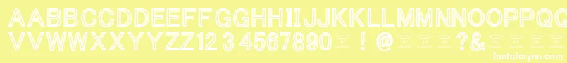 Fonte ThacoolkidzBlack – fontes brancas em um fundo amarelo