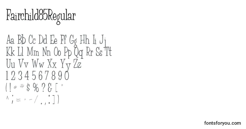 Czcionka Fairchild85Regular – alfabet, cyfry, specjalne znaki