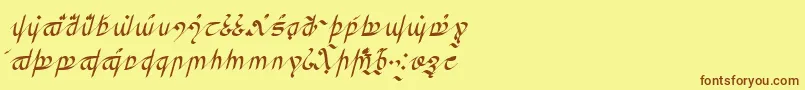 フォントGreifswalderTengwar – 茶色の文字が黄色の背景にあります。