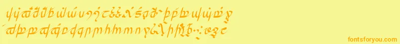 フォントGreifswalderTengwar – オレンジの文字が黄色の背景にあります。