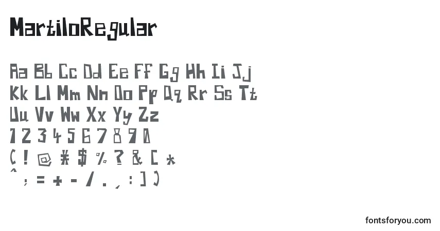 Schriftart MartiloRegular (42331) – Alphabet, Zahlen, spezielle Symbole