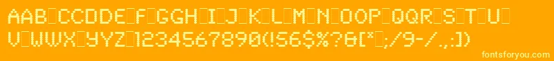 SynchroLetPlain.1.0-fontti – keltaiset fontit oranssilla taustalla