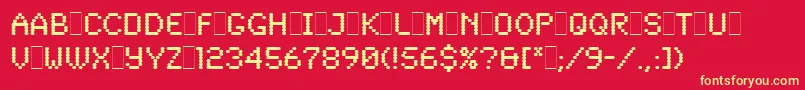 SynchroLetPlain.1.0-fontti – keltaiset fontit punaisella taustalla