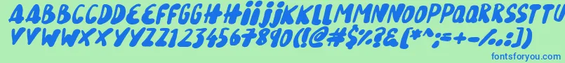 SnowySkiesItalic-Schriftart – Blaue Schriften auf grünem Hintergrund