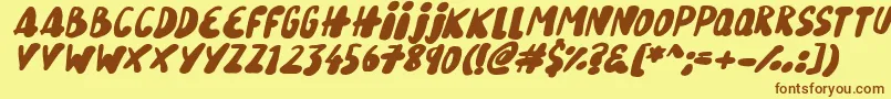 SnowySkiesItalic-Schriftart – Braune Schriften auf gelbem Hintergrund
