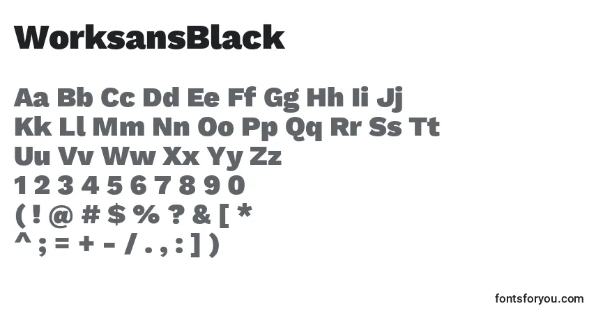 A fonte WorksansBlack – alfabeto, números, caracteres especiais